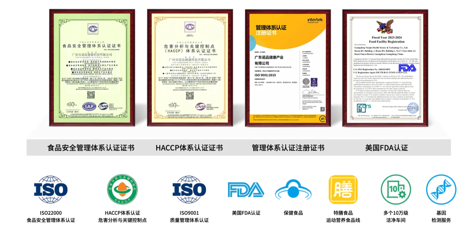 诺品健康质量体系认证与资质荣誉展示